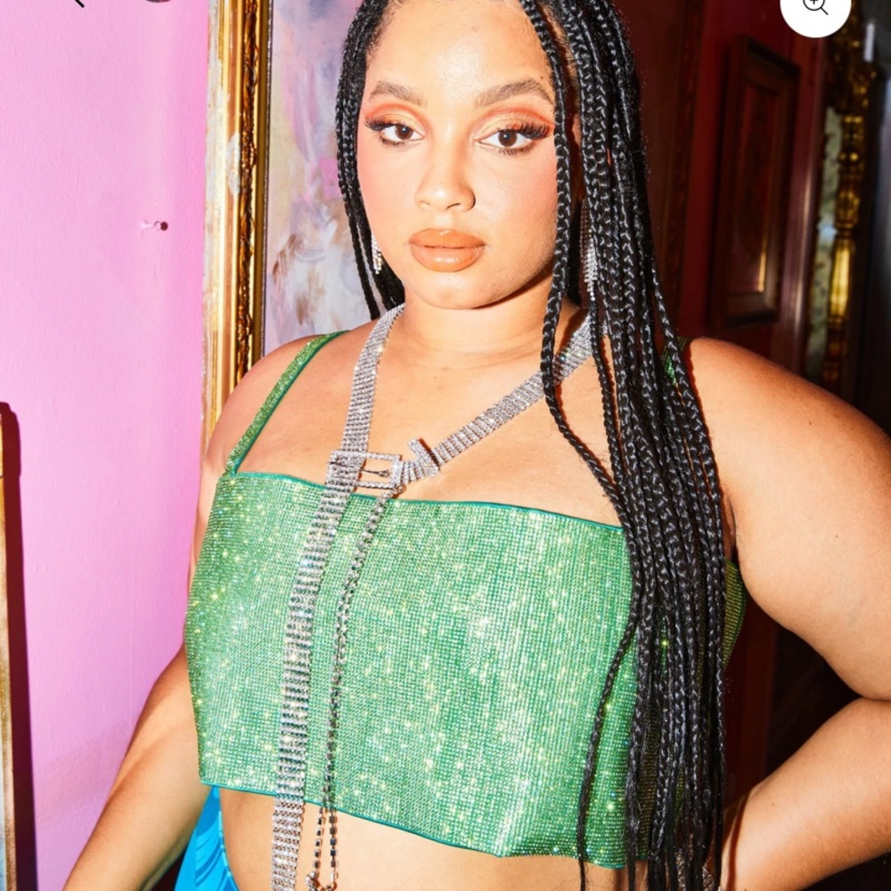 Green Rhinestone cropped top